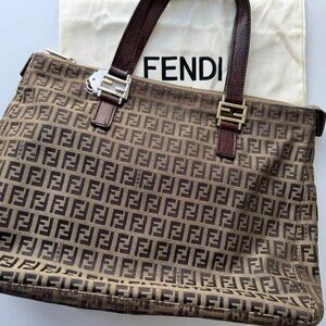 FENDI Zucchino Tote Bag Canvas And Strap Leather